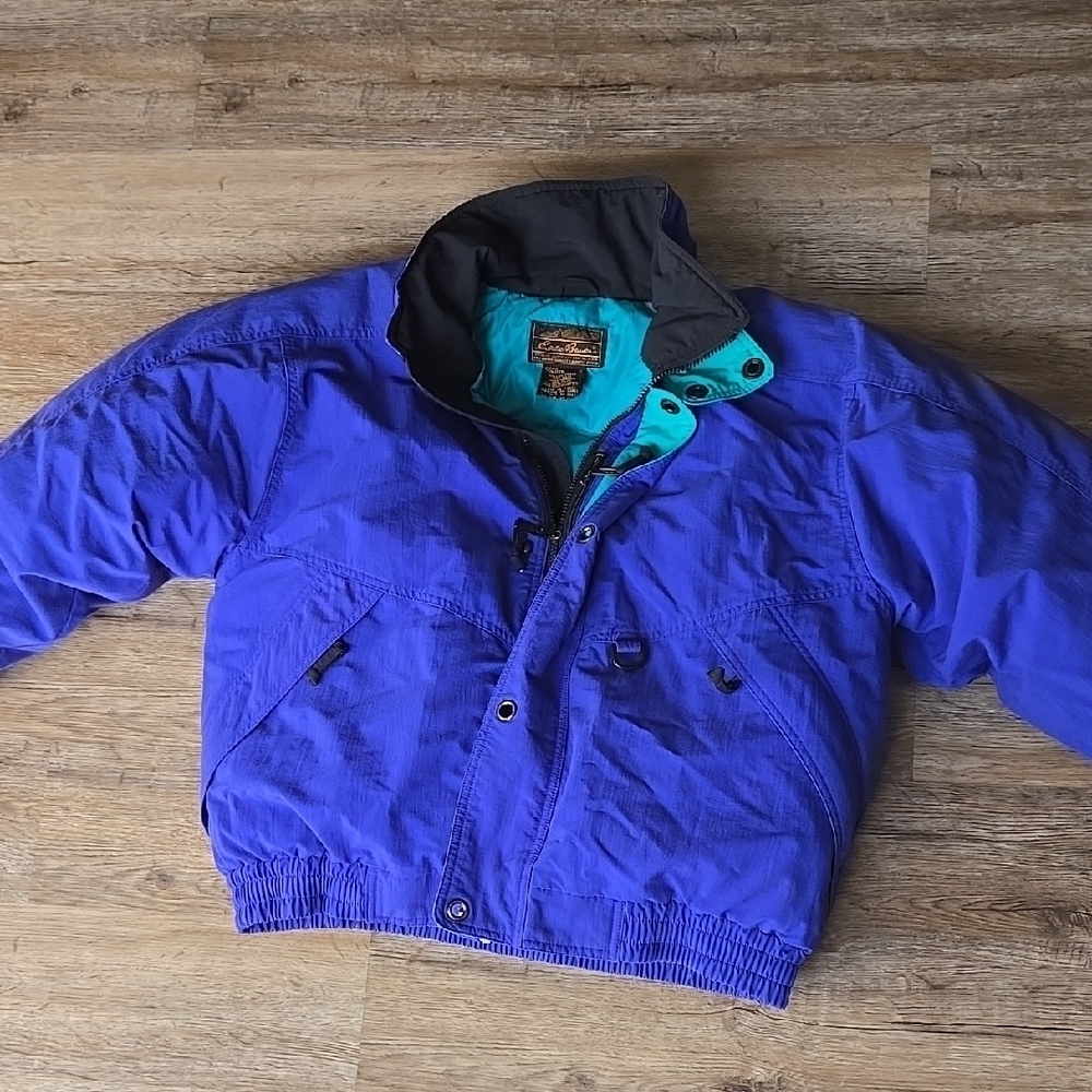 Vintage 90's Eddie Bauer Blue Goose Down Jacket Insulated Quilted Design